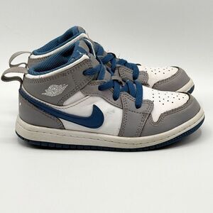 Jordan 1 Mid Blue Cement Unisex Kids Shoes Size 10C Boy Girl Gray Blue DQ8425-01